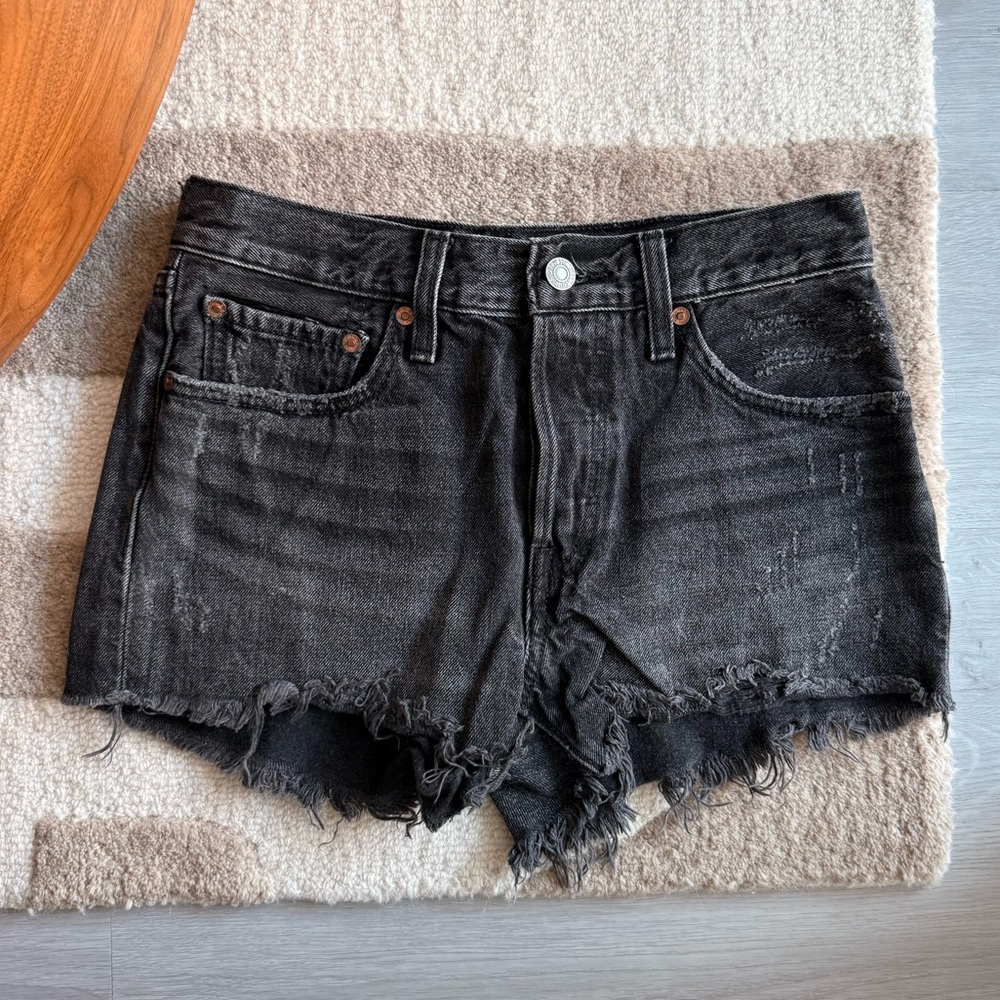 Levi’s Distressed Black Denim Shorts